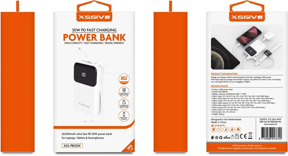 Xssive 30W Powerbank Fast Charge incl. Cable 20000mAh XSS-PB50W - Wit