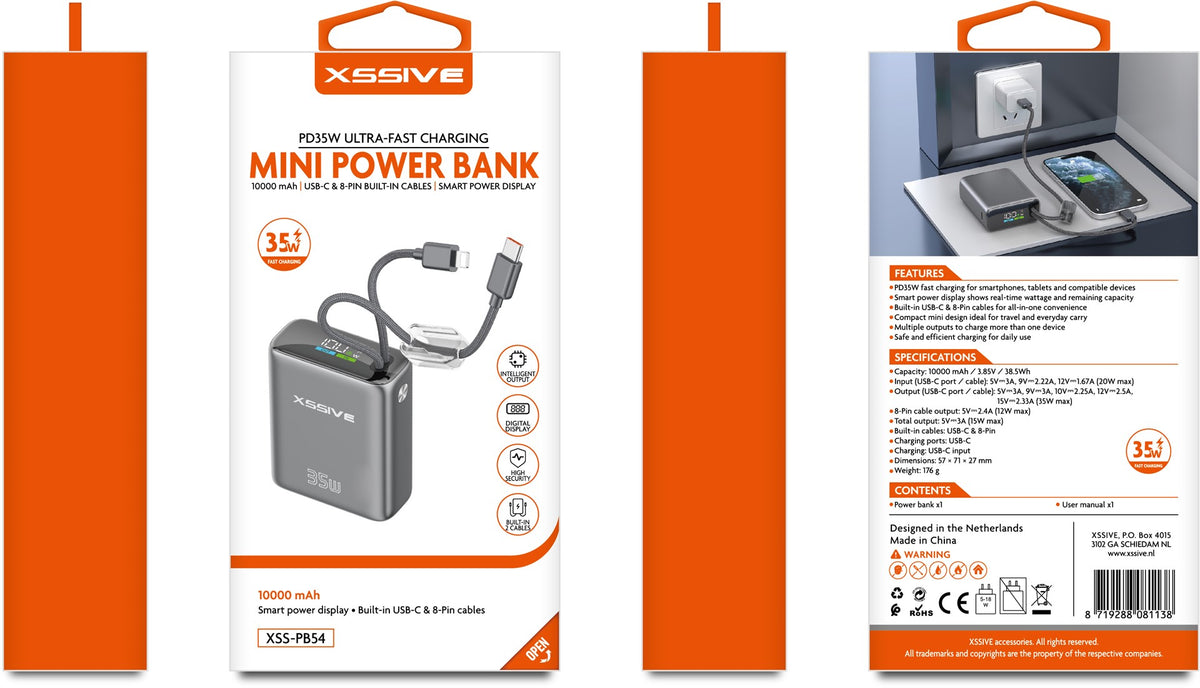 Xssive Mini Powerbank Ultra Fast Charge PD35W met Kabel 10000mAh XSS-PB54